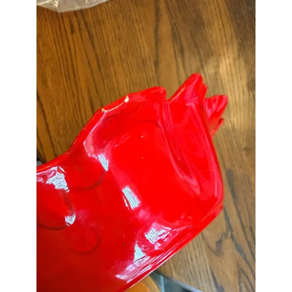 Vibrant Red Lobster Shell Ceramic Divided Serving Dish Coastal Decor Sea Life